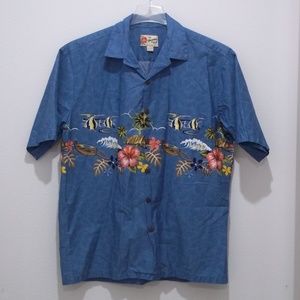 Hilo Hattie Shirt Blue Hawaiian Floral 1841